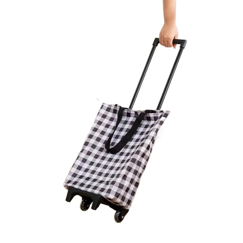Foldable Shopping Cart Bag with Wheels and Retractable Handle for