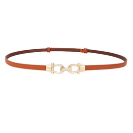 Phyxiul Women's Leather Belt, Thin, Long, No Holes, Adjustable Length, For Suits, Skirts, Casual, Business, Stylish, beige