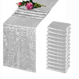 TCBESTO Silver Sequin Table Runner 12" x 72" 12 Pack Metallic Sparkle Table Runner Glitter Table Cloth Runner for Baby Shower Wedding Christmas Birthday Party