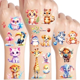 Animal Glitter Tattoo Set Children, 12 Sheets Animals Temporary Tattoos for Children, Gifts for Boys Girls, Birthday Party Gift Small, Skin-Friendly Temporary
