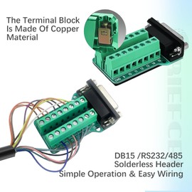 BRIEFCEC DB15 Adapter D-SUB RS-232 Serial to 15-Pin Solderless Terminal Block Signal Module with Insulated Pad (1 Male + 1 Female)