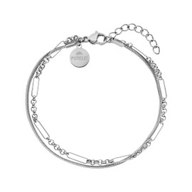 Purelei® Sleeky Unison Double Row Bracelet for Women Stainless Steel Waterproof Timeless Bracelet Adjustable Length 16-19cm, Stainless Steel
