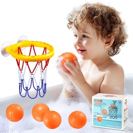 Toddlers Bath Basketball Hoop Set - Fun Suction Cup Shower Toys for Ages 1-3 | Mini Basketball Hoop for Kids 1-3 & 5 Holeless Balls - Bath Toys for Baby Boys Girls 1-2-3-4-5-6