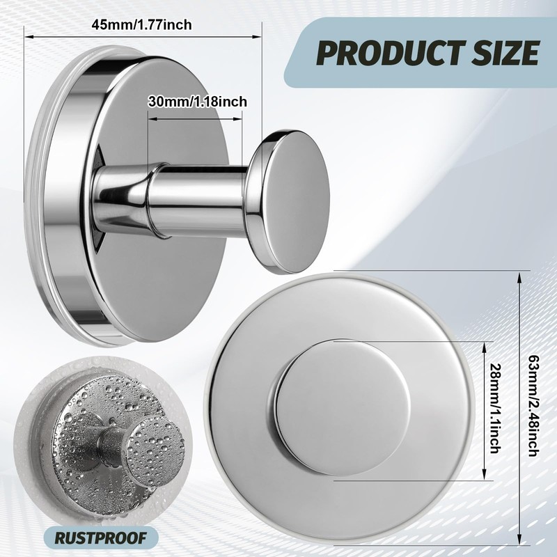 15lb Large Suction Cup Hooks for Shower, No-Drill Towel Hooks