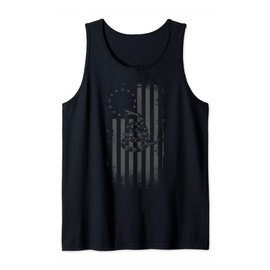 Gadsden Snake Betsy Ross Flag - 13 Colonies - Tactical Black Tank Top