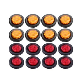 cciyu 16x 2" 9 Led Round Amber+Red Light Truck Trailer Led Side Marker Clearance Light 9 Diodes w/Rubber Grommet Sealed Waterproof 12V LED Side Fender Panel Lights for Truck RV Car Bus Trailer Van