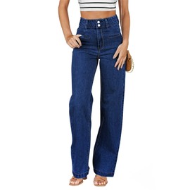 Sidefeel Women's Wide Leg Jeans High Waisted Straight Leg Stretchy Jeans Zimbaplatinum Trendy Loose Denim Pants Navy Blue Size 6