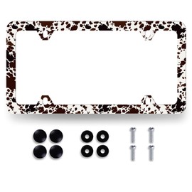 Cows Print License Plate Frame Vintage Animal Cow License Plate Stainless Steel Accessory Funny License Plate Colorful Decoration with Screws 12.3" x 6.3" for US Canada Standard Vehicle Size