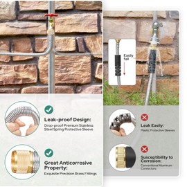 HOMEIDEAS 25 ft Leak-proof Stainless Steel Metal Garden Hose Set - Newly Premium SUS304 Spring Protective Sleeve, Anticorrosive 3/4" Brass Fittings - Perfect for Outdoor Watering