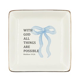 WODMIS Christian Coquette Blue Bow Ceramic Jewelry Tray Dish, Preppy Bible Verse Jewelry Plate Ring Trinket Dish, Trendy Aesthetic Ribbon Gifts for Women Bestie Best Friends 511
