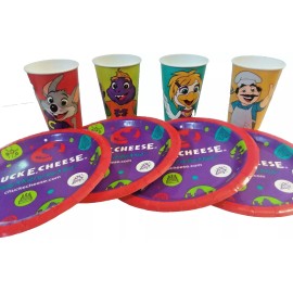 CEC Entertainment NEW- Chuck E Cheese Characters New Super Fun Party Picnic Plate And Cup 8 PC Set