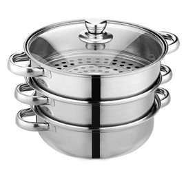 Steamer Pot for Cooking 11 inch Steamer Pot, 3-tier Multipurpose 18/8 Stainless Steel Steam Pot Cookware with Lid for Vegetable, Dumpling, Stock, Sauce, Food
