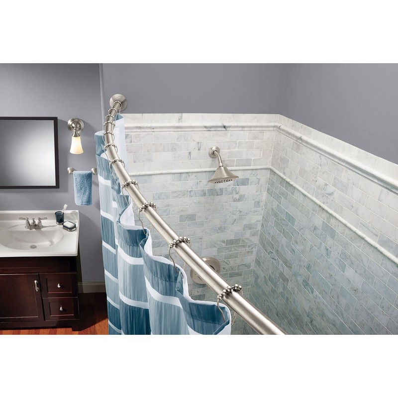 Moen Curved Adjustable Spring Tension No Drill Shower Curtain Rod