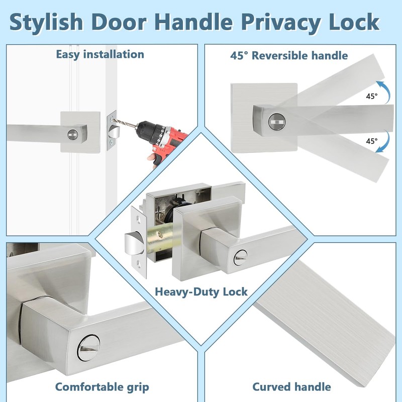 KAMOTA Privacy Door Levers, 6 Pack Satin Nickel Door Handles