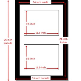CreativePF [14x24bk-w] Black Vertical Double Diploma Frame with 2 Opening White Mat, Holds 2-10x12-inch Documents with Wall Hanger