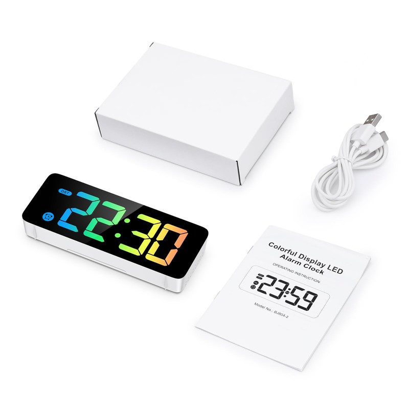 OQIMAX Digital Alarm Clock LED Display RGB Alarm Clocks Bedside