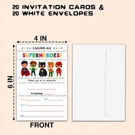 CLIRBE Superheroes Birthday Party Invitations, Super Hero Birthday Invitations For Boys Girls, Kids Birthday Invites, Theme Birthday Party Decorations, 20 Invitations with 20 Envelopes - B17