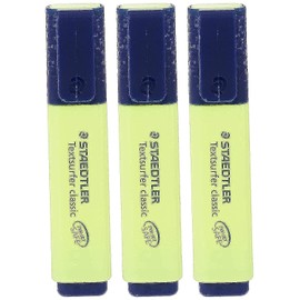 Staedtler Yellow Highlighter Pens Textsurfer Classic Fast Dry Ultra Soft 1-5mm Chisel Tip Refillable Ink Jet Safe Copy Proof 364-1 (Pack Of 3)