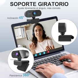 Cámara Web HD 1080P, Webcam con Microfono para PC, Camara para Laptop Plug＆Play, Base Giratoria de 360°, Camara Web para Videoconferencia, Enseñanza W