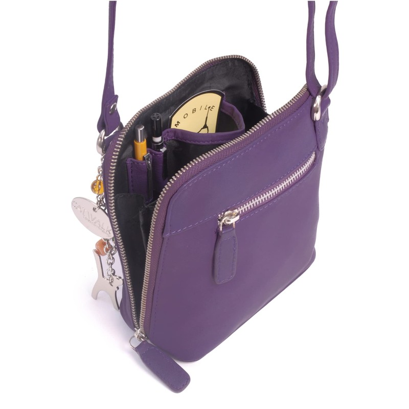 Catwalk Collection Leather Cross-Body Bag- Lena - Purple