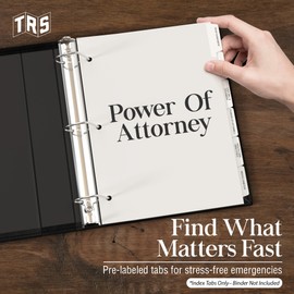 Estate Planning Binder Dividers with Tabs - Pre-Labeled, Laminated Dividers for 3 Ring Binder Dividers with Tabs | Organize Wills, Trusts, Legal, and Financial Documents | 6 Tab Dividers