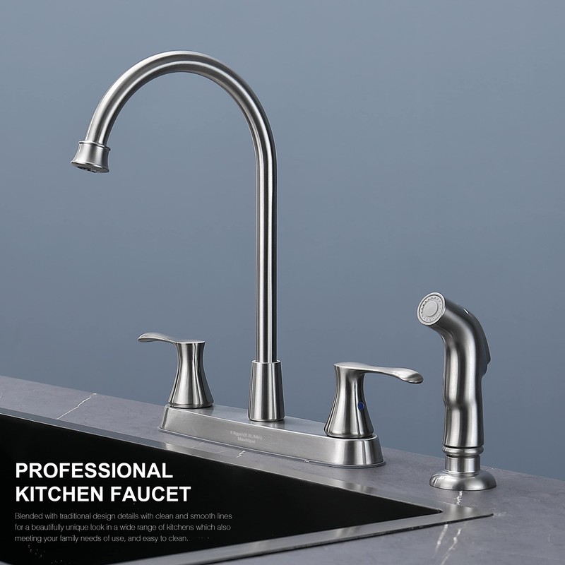 KirlystonE Kitchen Faucet with Side Sprayer, Brushed Nickel 2-Handle Faucet