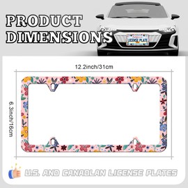 HCSS Colorful Flower Floral License Plate Frames - 2 Pack Cute Pink Aluminum Metal License Plate Holder Covers,Rust-Proof Waterproof Car Decorative Tag Frames for Standard US 12x6 Inch