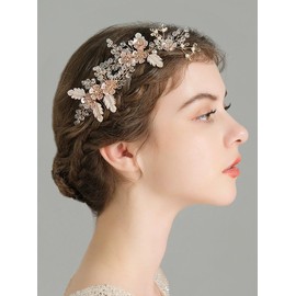 BERYUAN Wedding Rhinestone Hair Comb Set Pearls Flower Leaf Comb Pins Set Handmade Flower Leaf Wedding Headpiece Bridal Hair Accessories for Women(3pcs)