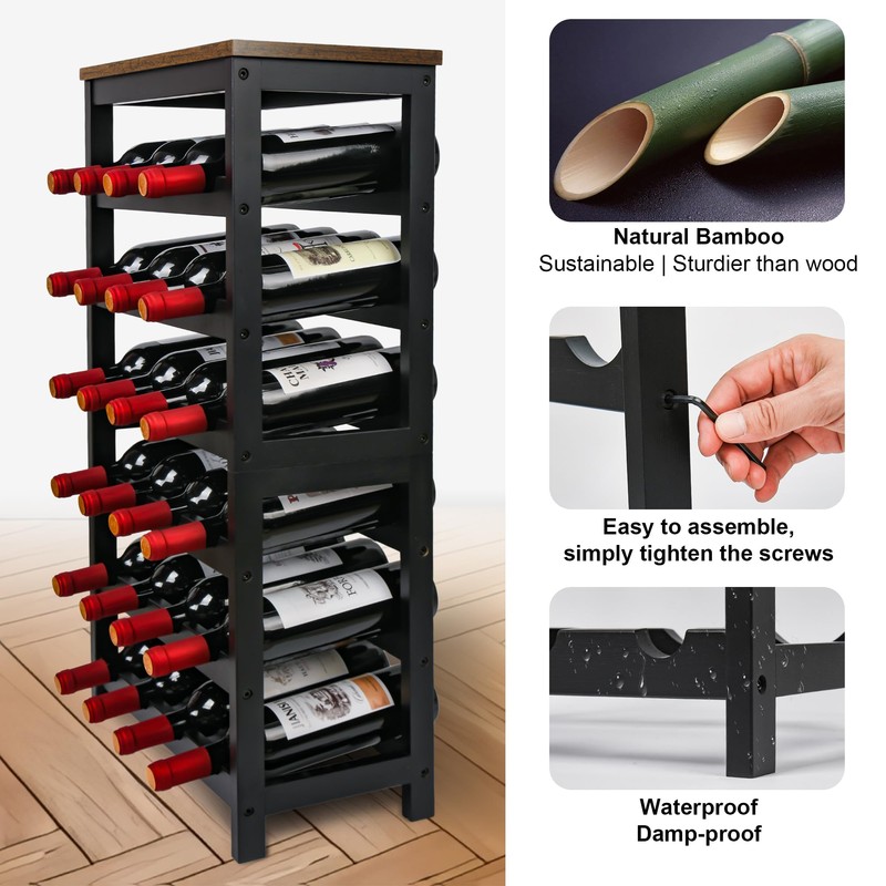 VASMIA Wine Rack Freestanding Floor, 6 Tier Bamboo Wine Storage