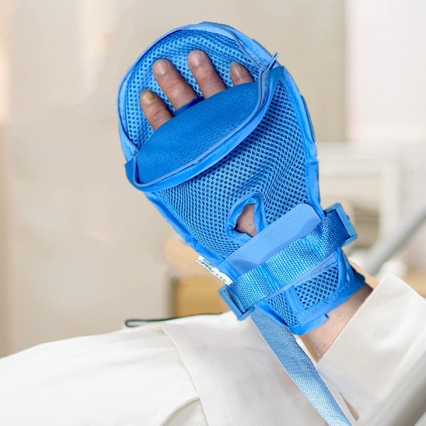 Manoplas de control de dedos, guantes de retención de seguridad Dementia, protectores de infección acolchados fijos para pacientes mayores, 2 unidades, M