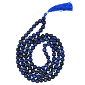 Blue Tiger Cats Eye Buddhist Prayer Beads Japa Mala with 108 Meditation Beads (Without Knots)