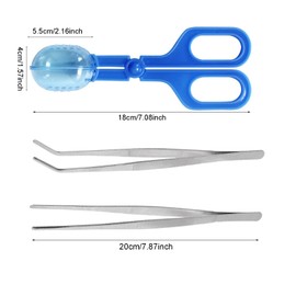 3in1 Feeding Tool Reptile Feeding Tongs Cricket Clamp Bug Scooper, Cleaning Supplies Scooper+ 2x Tweezers for Reptile, Hedgehog, Hamsters, Guinea Pig,Lizard, Spider Bearded Dragon (Blue)