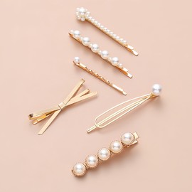 TEBIEKOY 6Pcs Bobby Pins for Women Artificial Pearl Hair Clips Gold Metal Bobby Pins Barrettes Jewelry Decorative Hair Pins Cute Hair Accessories for Wedding Bridal