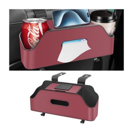 zipelo Car Headrest Backseat Organizer with Cup Holder, Multi-Functional Vehicle Seat Back Hanging Storage Box with Hooks, Auto Drink Snack Phone Tray Travel Accessories for Kids Adults (Wine Red)
