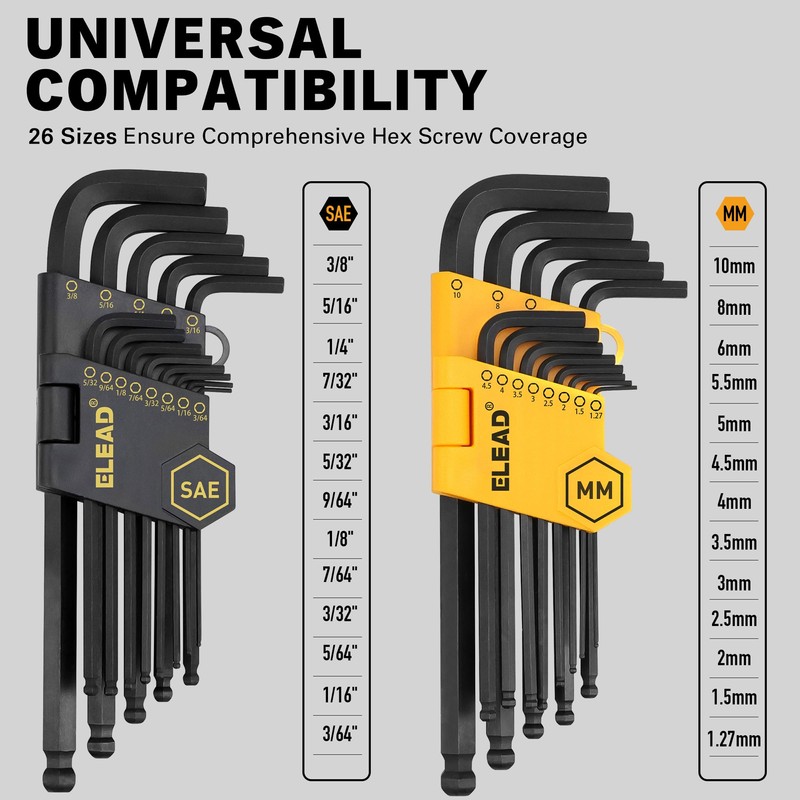 ELEAD Allen Wrench Hex Key Set: Premium 27pcs Durable Hex