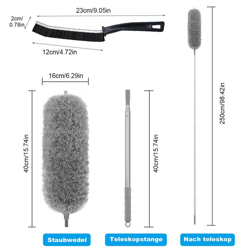 Washable Telescopic Duster, Extra Long 2.8 m, Long Extendable, Microfibre