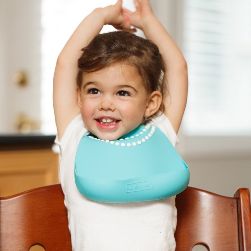 Make My Day Silicon Baby Bib with Pearls, Blue/White by