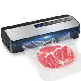 Vacuum Sealer Machine, 80Kpa Food Preservation System with Cutter and 5 Pre-cut Bags, 1 Pack Vacuum Sealer Roll, Dry & Moist Modes (Silver)