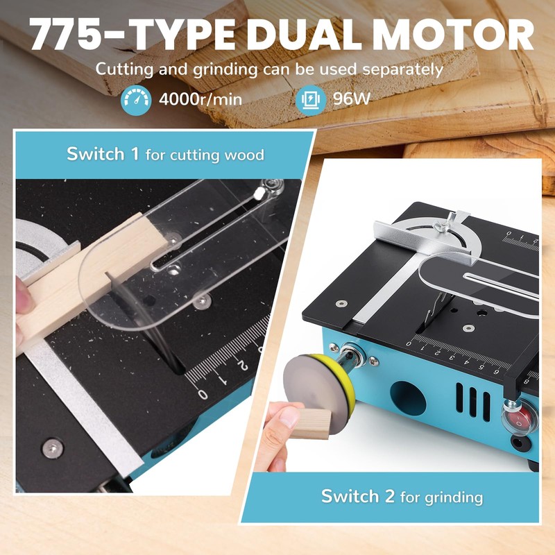 Bonoutil Mini Table Saw, 96W Dual Motor Control 4 Blades