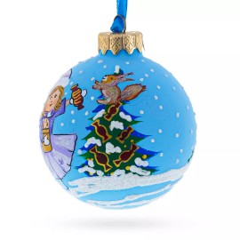 BESTPYSANKY Girl with Candy and Squirrel Blown Glass Ball Christmas Ornament 3.25 Inches