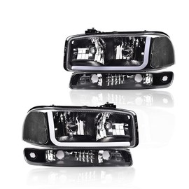 CNNELL LED Headlights Compatible with GMC 1999-2007 Sierra 1500/2500, 2001-2007 Sierra 1500HD/2500HD/3500, 1999-2006 Yukon w/Bumper Signal Lamps, Clear lens Black Housing Clear Reflector