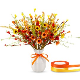 JUNEBRUSHS 12 Pack Fall Flowers, Artificial Autumn Floral Berry Picks Forsythia Stem for Thanksgiving Harvest Bouquet Floral Arrangements Garland Table Centerpieces Home Decor