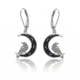 ONEFINITY Crow Earrings 925 Sterling Silver Black Moon Ravon Dangle Gothic Viking Jewelry Witchy Gifts For Women