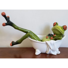 VVGIFTS Frog Figurines Decor Funny Cute Craft Resin Frog Sculpture Statue for Home Office Desk Tabletop Bathroom Decoration, Ornament Gift (Frog Lying in Bathtub)