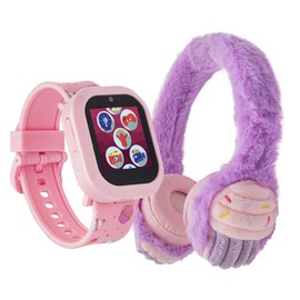 PlayZoom Kids Smartwatch with Bluetooth Headphone Set - Fun and Educational Smart Watch for Boys and Girls, Perfect Travel Toy and Learning Device, Girl Pink Cupcake