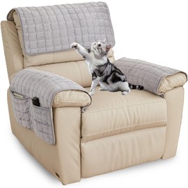 ZGDDPZA Recliner Chair Cover Headrest Cover Thickened Flannel for Recliner Chair Quilted Non Slip Armchair Cover with Pockets Furniture Protector Cover for Pets (Grey,1 Seater 3PCS)