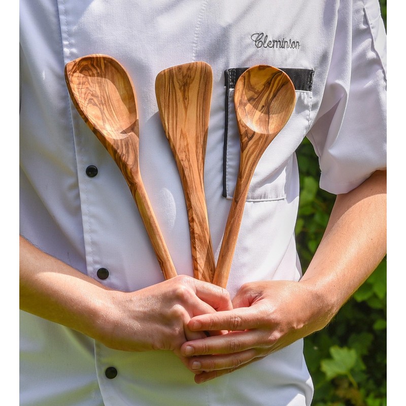 Cleminson® Handcrafted Olive Wood Utensils 3 Piece Set – Wooden