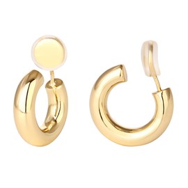 LEMEDO Chunky Gold Clip On Hoop Earrings for Women 14K Gold Plated Non Pierced Thick Tube Clip On Hoops Minimalist Adjustable No Piercing Fake Earrings