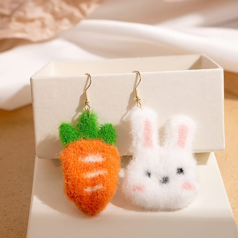 QUSIJIA Cute Knitted Animal Vegetables Drop Dangle Earrings Funny Plush