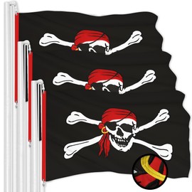 G128 3 Pack: Pirate Jolly Roger Red Head Scarf Flag | 3x5 Ft | ToughWeave Series Embroidered 300D Polyester | Novelty Flag, Embroidered Design, Indoor/Outdoor, Brass Grommets